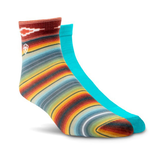  Ariat 2 Pack Serape & Turquoise Ankle Socks