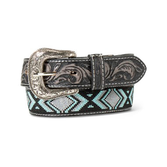  Ariat Men's Black & Turquoise Inlay Belt